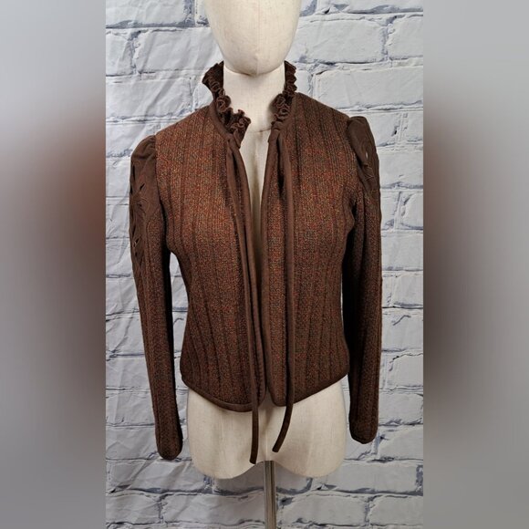 Vintage 70s 60 San Yuet Women's 2 Pc Set Skirt Jacket Suit Brown Japan Small 25W - Picture 3 of 14